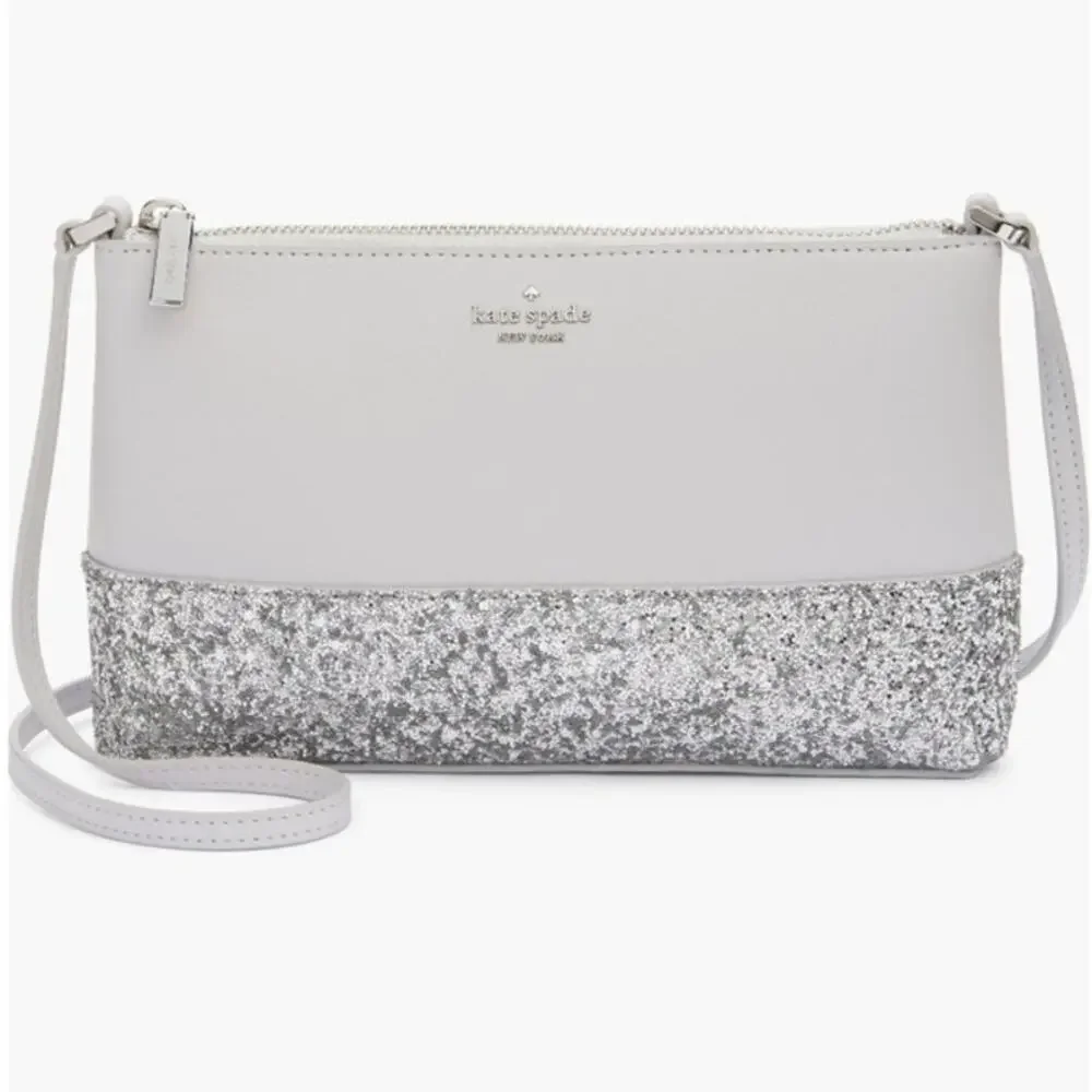 Kate Spade New York Flash Silver Crossbody Sparkled Glitter Leather Bag Chic NWT